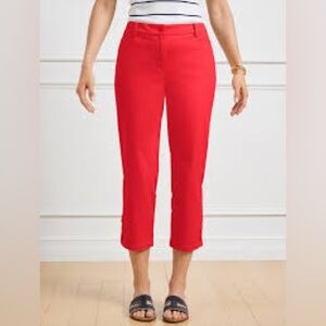 Talbots Perfect Skimmer Red Pants 16P Petite Slim Crop Ankle Button Detail NWT